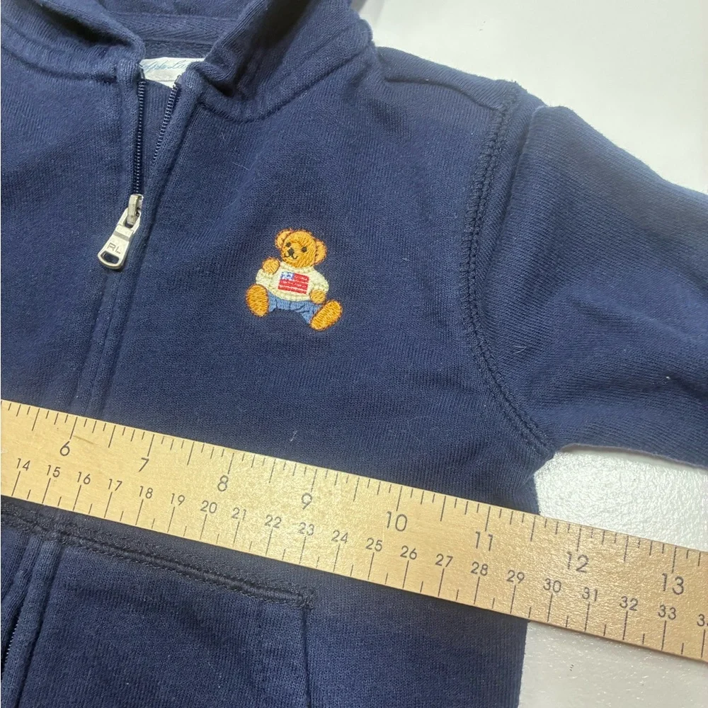 Ralph Lauren Baby Hoodie 18M Navy Blue Teddy Bear‎ Zip Sweatshirt Jacket Cotton